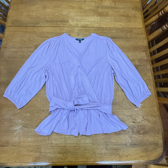 Lauren Ralph Lauren Jersey Lilac Wrap Blouse L - Picture 2 of 4